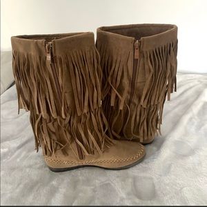 Fringe Moccasin Mid-Calf Boots